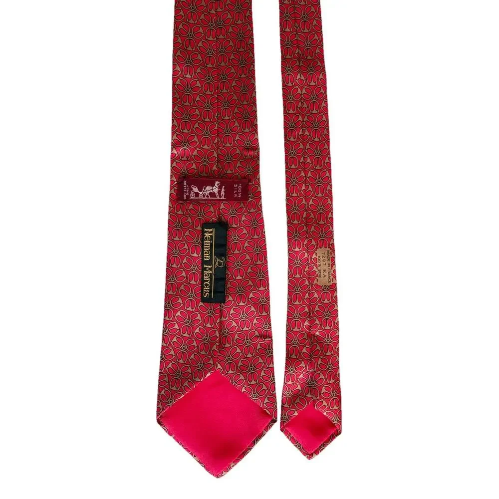 VTG Hermès 7297 EA Silk Tie – Red Mors Horse Bit Motif, Made in France, 4”